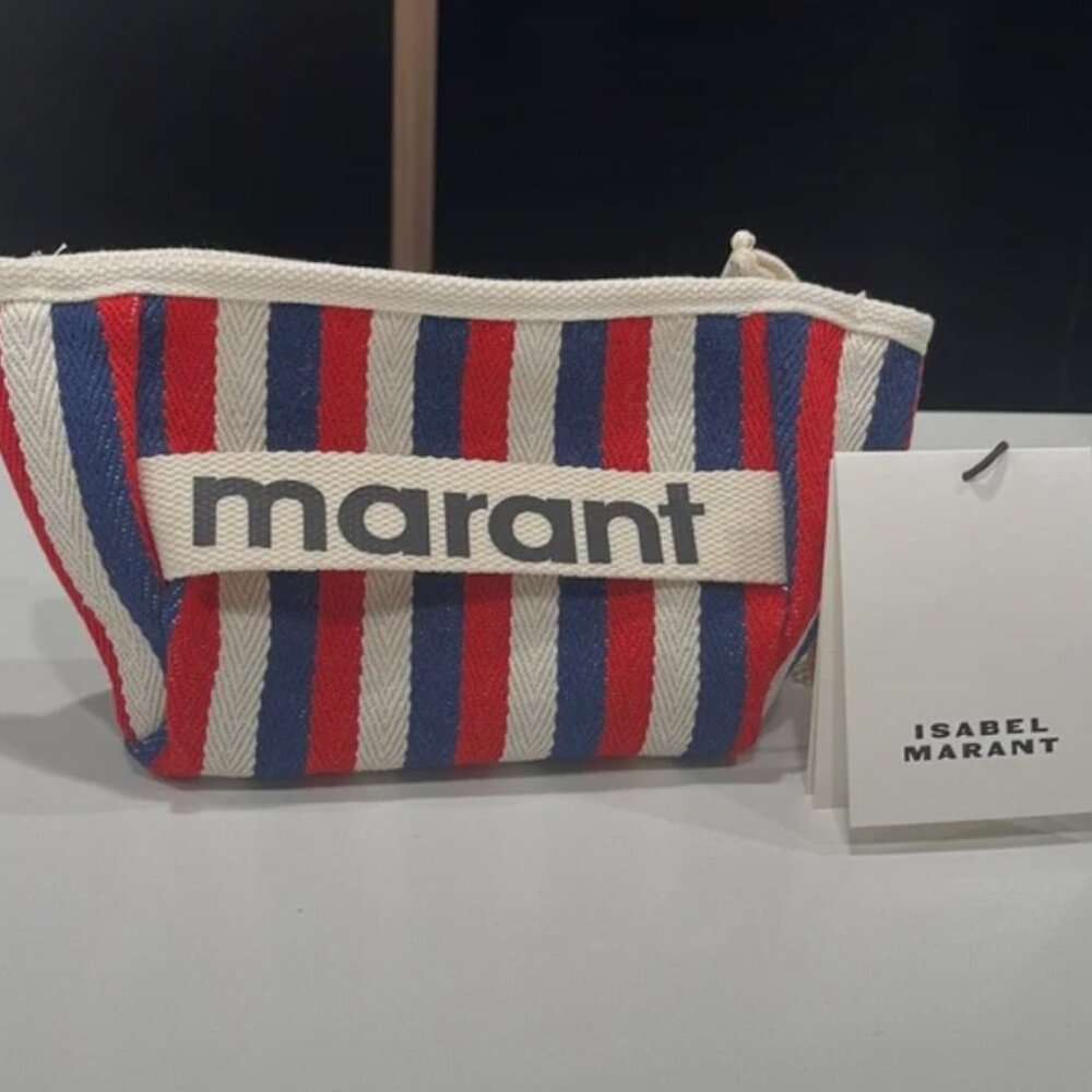Isabel Marant Powden Cotten Zip Clutch Bag Pouch Red & Blue Stripe